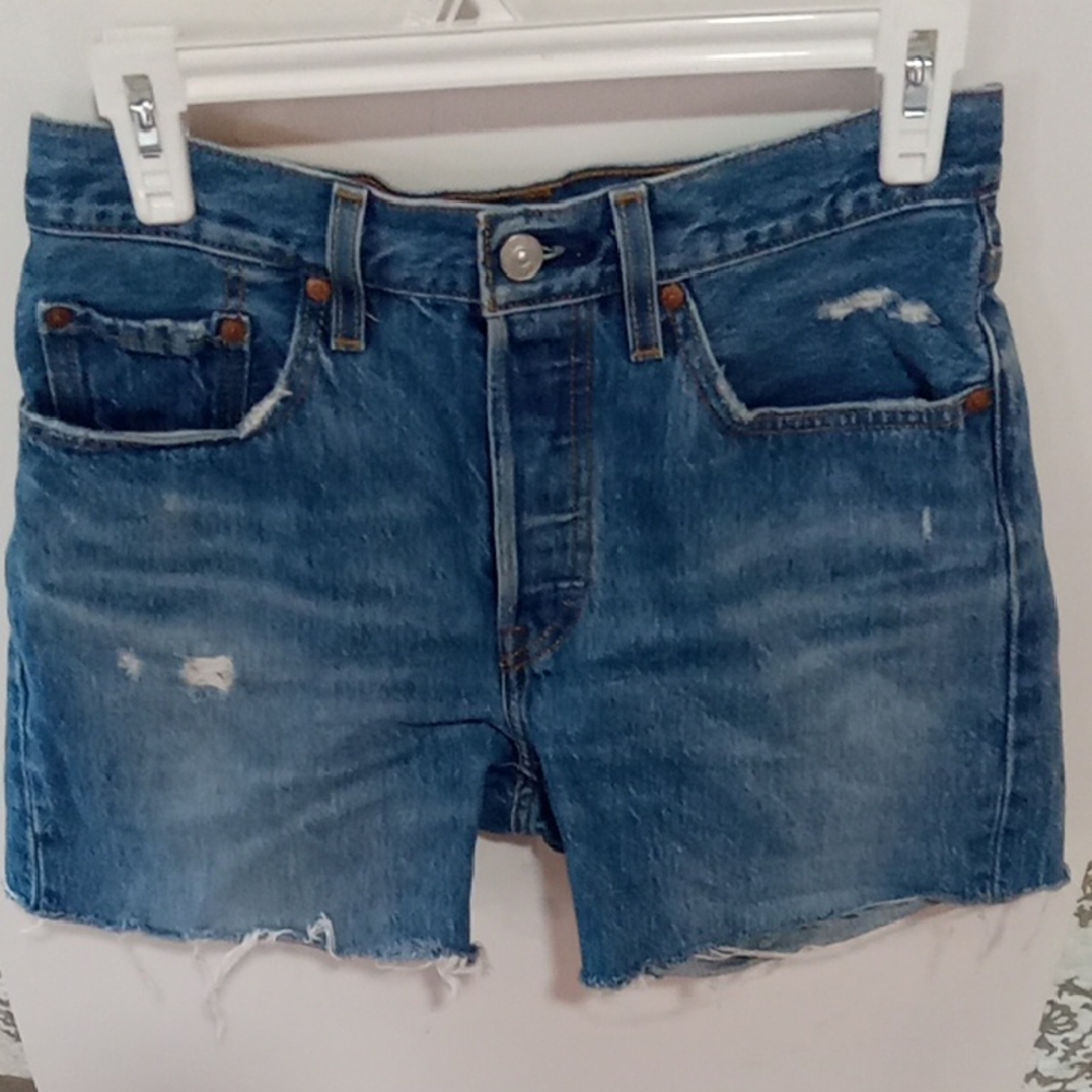 (288) Levi's 501 Blue Distressed Cutoff Jean Shorts